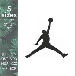 Jordan Embroidery Design, basketball classic Michael logo, 5 sizes
