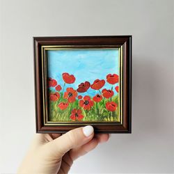 Poppy wall art landscape wildflowers acrylic painting