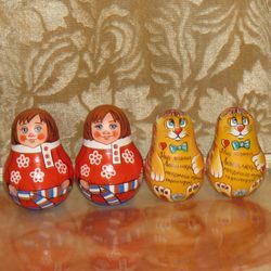 Russian boy roly poly doll hand painted - Red cat tilting wobble toy music