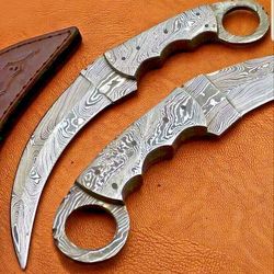 Full Tang Hand Forged Damascus Steel Hunting Karambit Knife Full Damascus Body,Camping knife,