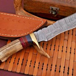 HANDMADE HUNTING KNIFE Outdoor Tactical Survival Kit Camping Fixed Blade Knife, Damascus Knife, Personalized Knife