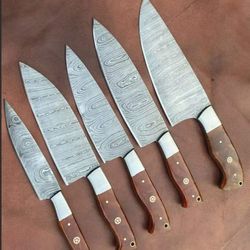 damascus chef set of 5 pieces ,custom handmade chef set , handmade damascus chef set ,personalized gift for mother ,