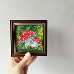 Mushroom art painting impasto small wall decor a toadstool