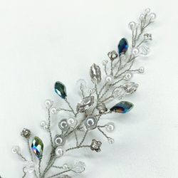 Blue crystal branch, Bridal vine, Rhinestone decoration, Sparkling hair clip, Headband, Hair wreath, Celebration tiara