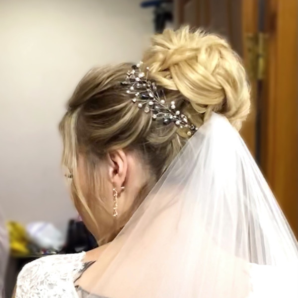 Blue crystal branch, Bridal vine, Rhinestone decoration, Sparkling hair slide, Headband, on the bride