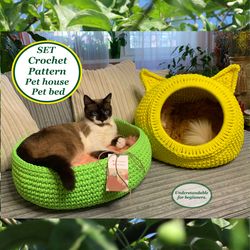 SET crochet cat house Rabbit and crochet cat bed Digital Instruction in PDF Format with detailed descriptions and photos