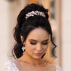 wedding jewelry set, hair branch, long earrings, gold jewelry, bridal gift, crystal earrings,silver jewelry,crown,tiara