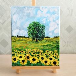 Impasto sunflower painting landscape art living room