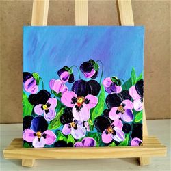 Flower painting on canvas pansies in art impasto wall decor