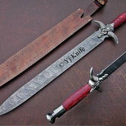 Custom Hand Forged, Damascus Steel Functional Sword 28 inches, Viking Fantasy Sword, Swords Battle Ready, With Sheath