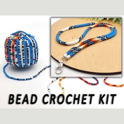 Blue bead crochet lanyard kit, Teacher ID card holder kit