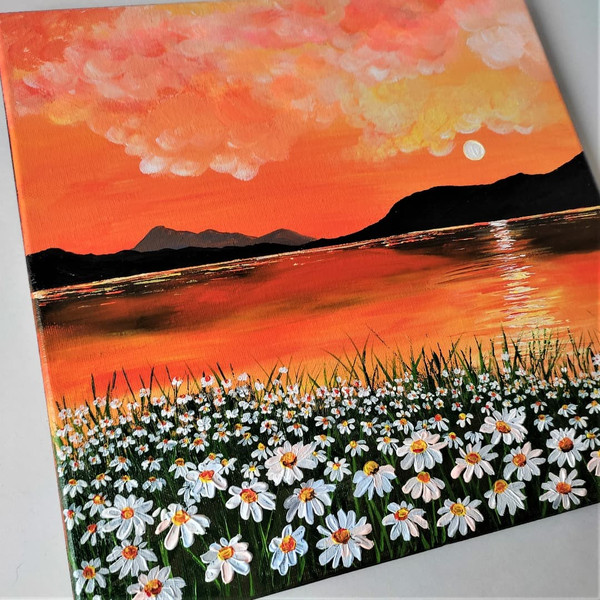 Daisies-wildflowers-lake-sunset-painting-art-wall-decor.jpg