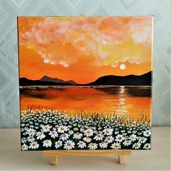 Daisy wall art sunset painting landscape artwork decor