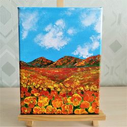 American landscape painting impasto california poppy artwork