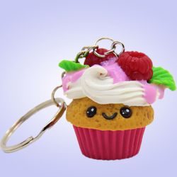 Kawaii cupcake keychain, cute girl keychain, best keychain for girlfriend, keychain for women, polymer clay charm