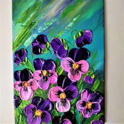 Flower painting acrylic texture pansies art impasto
