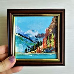 Autumn mountain landscape miniature painting impasto art