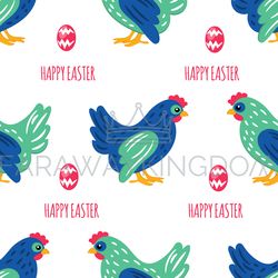 easter paper holiday chicken bird seamless pattern vector