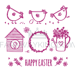 easter sketch bird doodle ornament vector illustration set