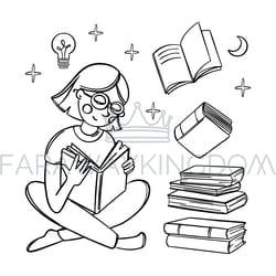 education woman student reads book concept home learning