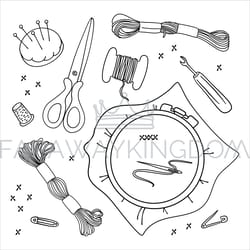 embroidery tools sewing supplies vector illustration set