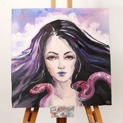 Nyx Goddess Painting Fantasy Dark Goddess Art Night Goddess Modern Oil Painting Portraits Snake And Woman Artwork