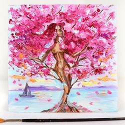 Goddess Tree Drawing Goddess Ttree of Life Painting Woman in Tree Artwork African American Tree of Life Art