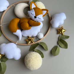 Forest baby mobile in the crib, woodland baby mobile,  baby mobile with a fox, nursery decor, Mobile neutral