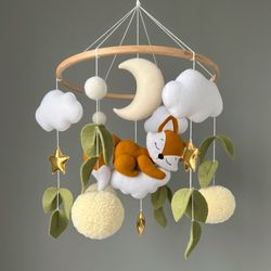 Forest baby mobile in the crib, woodland baby mobile,  baby mobile with a fox, nursery decor, Mobile neutral