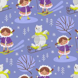 eskimo sketch cartoon seamless pattern vector illustration