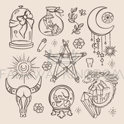 esoteric symbols monochrome witchcraft element doodle sketch