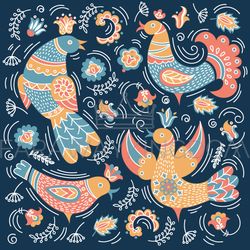 ethno bird hand drawn doodle ornament vector illustration set