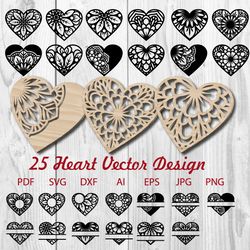 Mandala Lace Hearts SVG Bundle, Heart Monogram Frame Templates for Laser, Paper, Vinyl Cut, Silhouette Cameo, Cricut