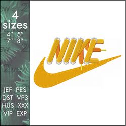 nike embroidery design, orange leather laces classic logo retro vintage custom, 4 sizes