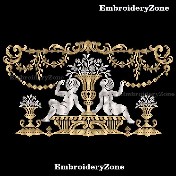 Angel and flower empire style cross stitch design by EmbroideryZone 3.jpg