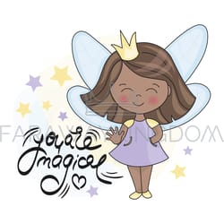 fairy dark princess and lettering vector illustration set