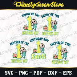 family members of the 1st birthday boy svg bundle, boy birthday svg, cartoon, custom name svg, png, dxf