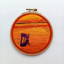 Scenery Sunset Wall Art Beach Embroidery Landscape Hoop Hanging Thread Painting Gift For Her
