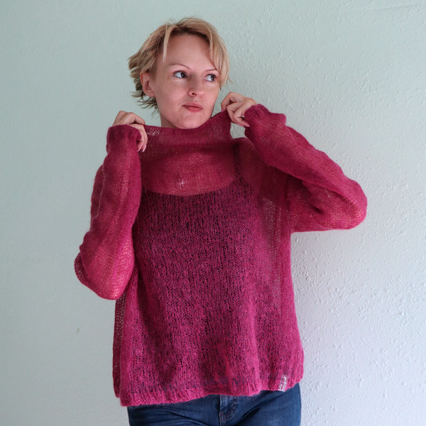red mohair sweater