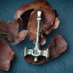 Hammer pendant on leather cord. Weapon Warrior necklace. Thor hammer handcrafted jewelry. Present for him.