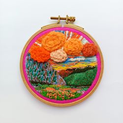 Embroidered Hoop Art Naturel Landscape Countryside Scenery Small Thread Hanging Decor Gift For Her/Him