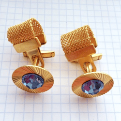 Soviet blue stones gold plated cufflinks "Effect" vintage new - Retro mens gift from USSR