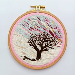 Snow Landscape Embroidery Tree Hoop Wall Hanging Thread Painting Art Scenery Small Decor Gift for Her Him