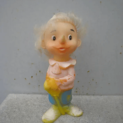 Buratino with golden key rubber doll USSR, Burattini, Soviet vintage toy Pinocchio