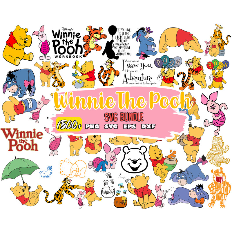Winnie The Pooh Bundle Svg, Disney Svg, Pooh Characters, Easy to use cut files .jpg