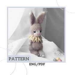 Crochet pattern fluffy bunny toy. Tutorial  crochet cute animals toy. Gift handmade  for newborn. Amigurumi rabbit