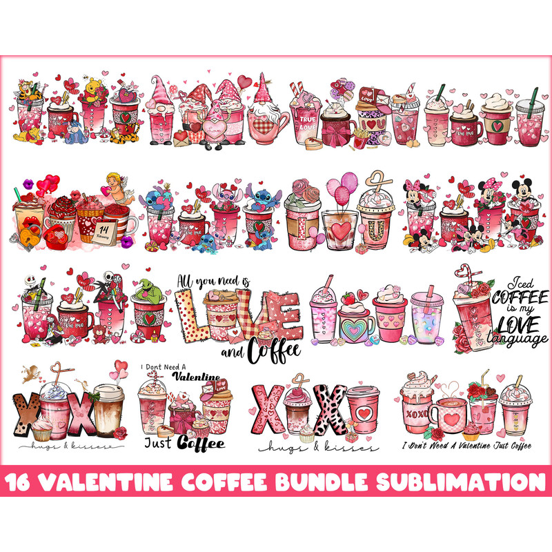 16 Valentines day PNG, Valentines coffee bundle, Valentine sublimation Design Digital Download.jpg