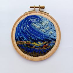 Unique Landscape Hoop Art Embroidery Small Wall Decor Scenery Round Wall Hanging Anniversary Gift