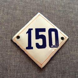 rhomb enamel metal apt number sign 150 - address door number plaque vintage