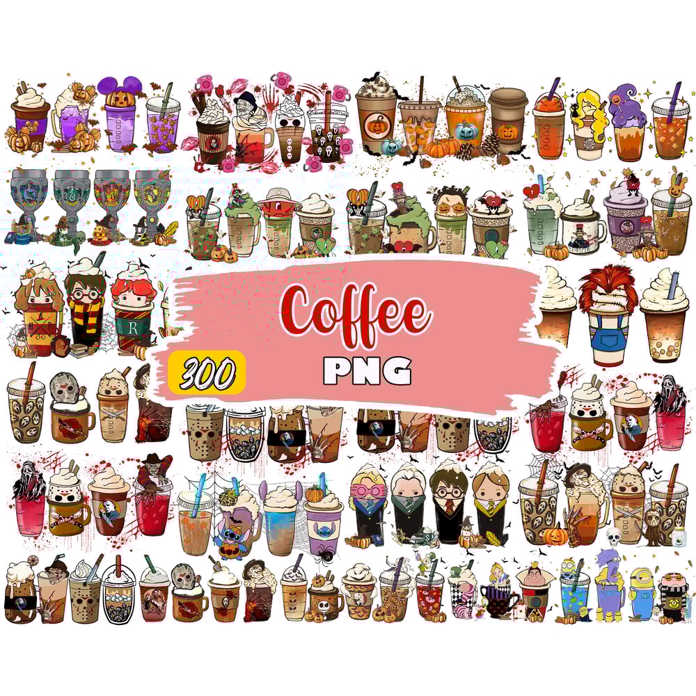 Coffee PNG bundle, Halloween coffee digital bundle, Disney designs bundle in PNG formats, Digital files.jpg